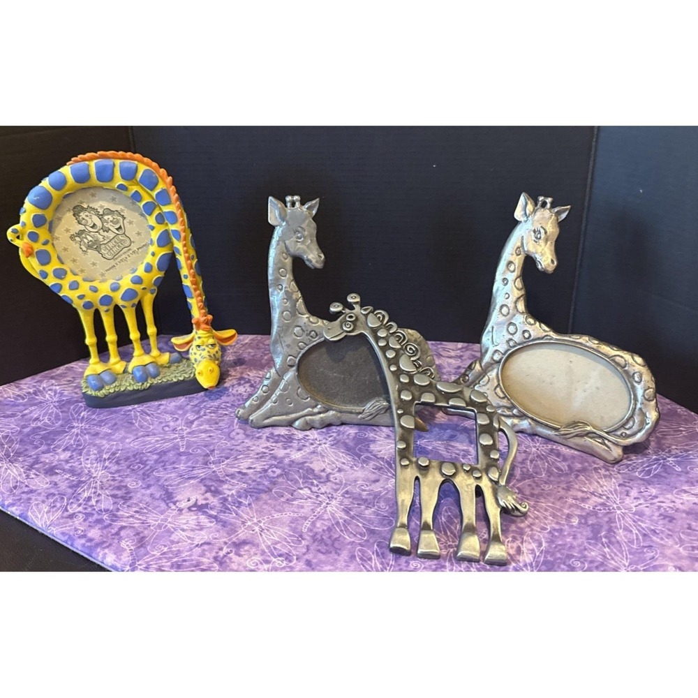 Vintage Giraffe‎ Picture Frames Lot Of 4 Ornate Whimsical Vintage Pewter Mini